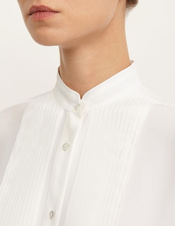 Shirt White Mixed silk Solid colour Regular Fit hover