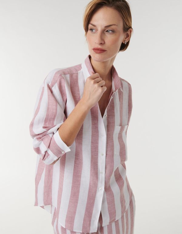 Chemise Rose foncé Lin Rayure Over