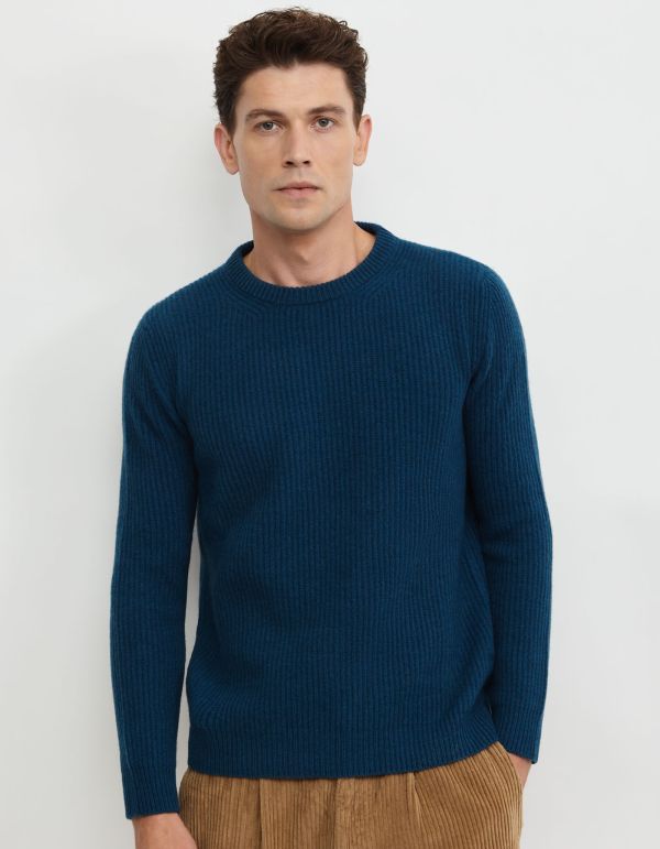 Pullover Oktanblau Lammwolle Garn Stärke 7