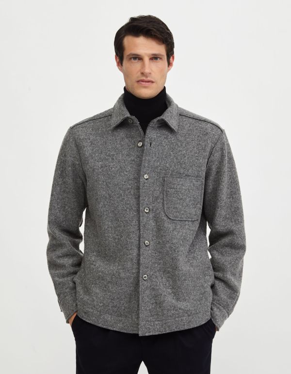 Grey Woven Solid colour Shirt Collar spread