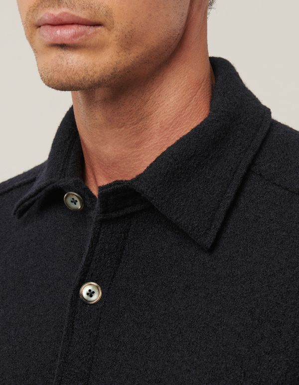 Navy Blue Woven Solid colour Shirt Collar spread Overshirt hover