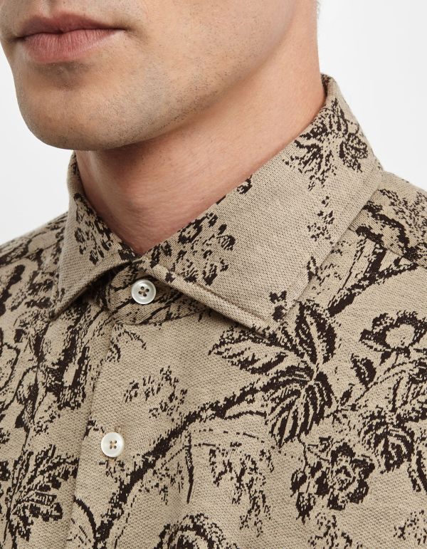 Brown Jersey Pattern Shirt Collar small spread Tailor Custom Fit hover