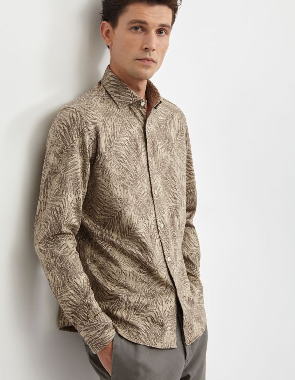 Camisa Cuello italiano pequeño Estampado Jersey Camel