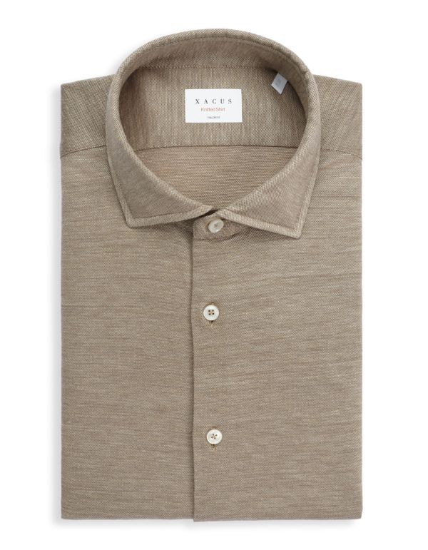 Camel Jersey Solid colour Shirt Collar small spread Tailor Custom Fit