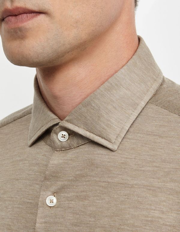 Camel Jersey Solid colour Shirt Collar small spread Tailor Custom Fit hover