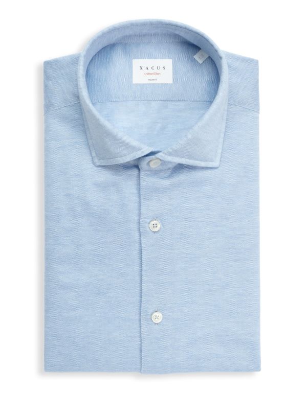 Light Blue Melange Jersey Solid colour Shirt Collar small spread Tailor Custom Fit