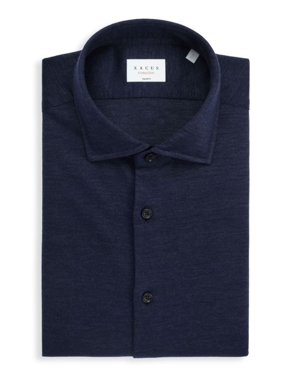 Dark Blue Jersey Solid colour Shirt Collar small spread Tailor Custom Fit