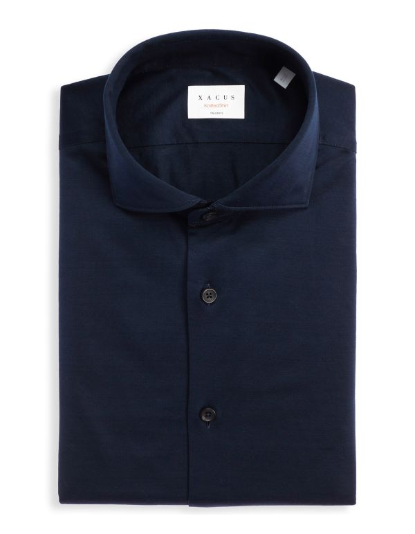 Navy Blue Jersey Solid colour Shirt Collar cutaway Tailor Custom Fit