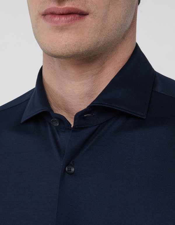 Navy Blue Jersey Solid colour Shirt Collar cutaway Tailor Custom Fit hover