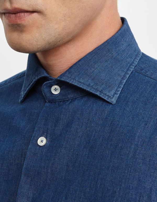 Blue jeans Indigo Solid colour Shirt Collar cutaway Tailor Custom Fit hover