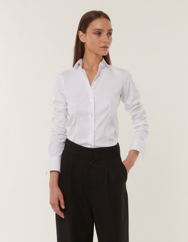 Camisa Blanco Elástico Liso Slim Fit