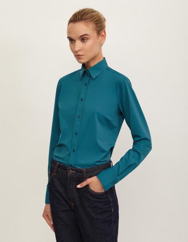 Shirt Teal Active Solid colour Slim Fit