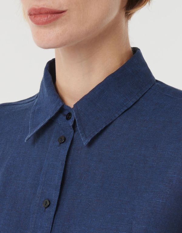 Shirt Navy Blue Linen Solid colour Over hover