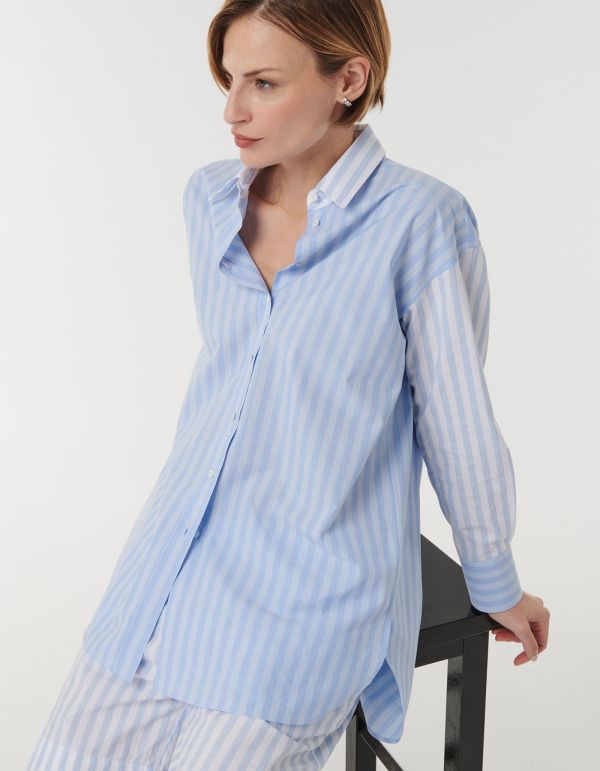 Shirt Light Blue Cotton Stripe Over