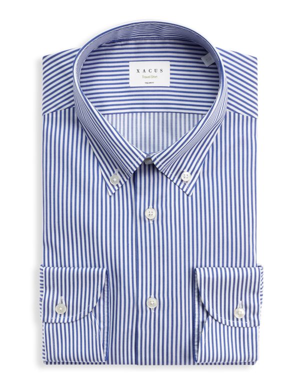 Hemd Streifen Kragen Button-down Twill Blau Tailor Custom Fit