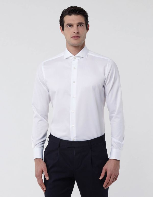 White Twill Solid colour Shirt Collar cutaway