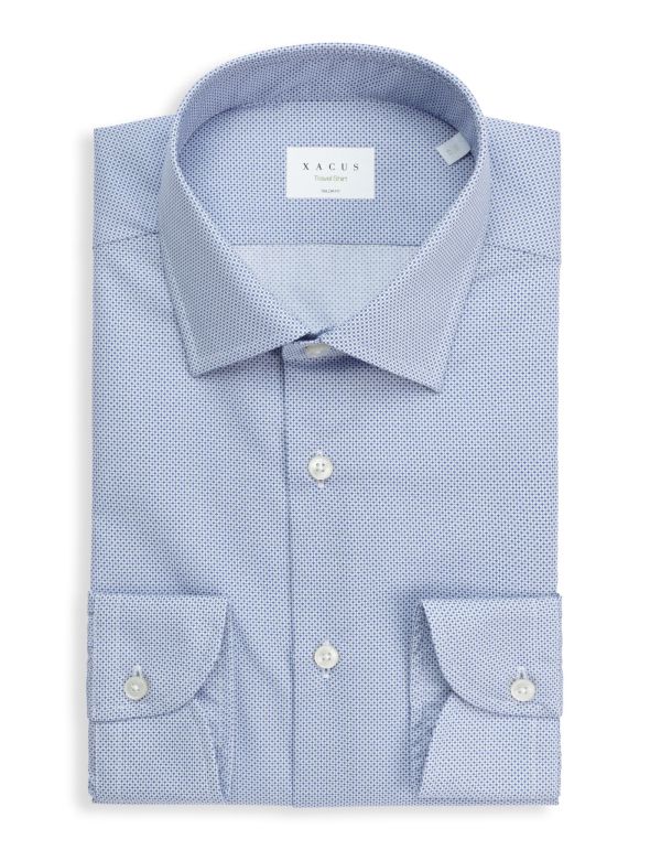 Blue Poplin Pattern Shirt Collar spread Tailor Custom Fit