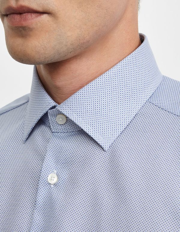 Blue Poplin Pattern Shirt Collar spread Tailor Custom Fit hover