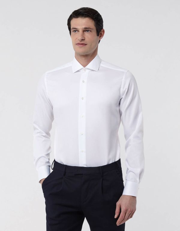 White Twill Solid colour Shirt Collar small cutaway