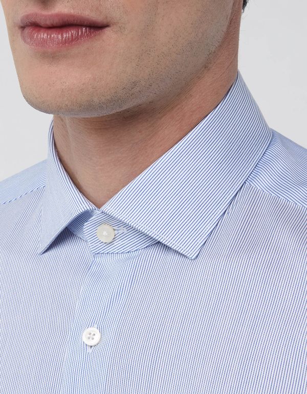 Blue Twill Stripe Shirt Collar small cutaway Tailor Custom Fit hover