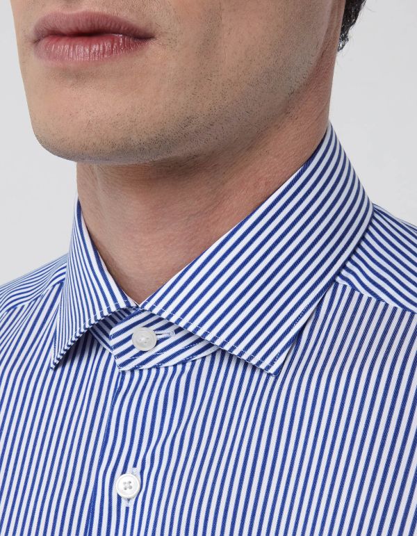 Blue Twill Stripe Shirt Collar small cutaway Tailor Custom Fit hover