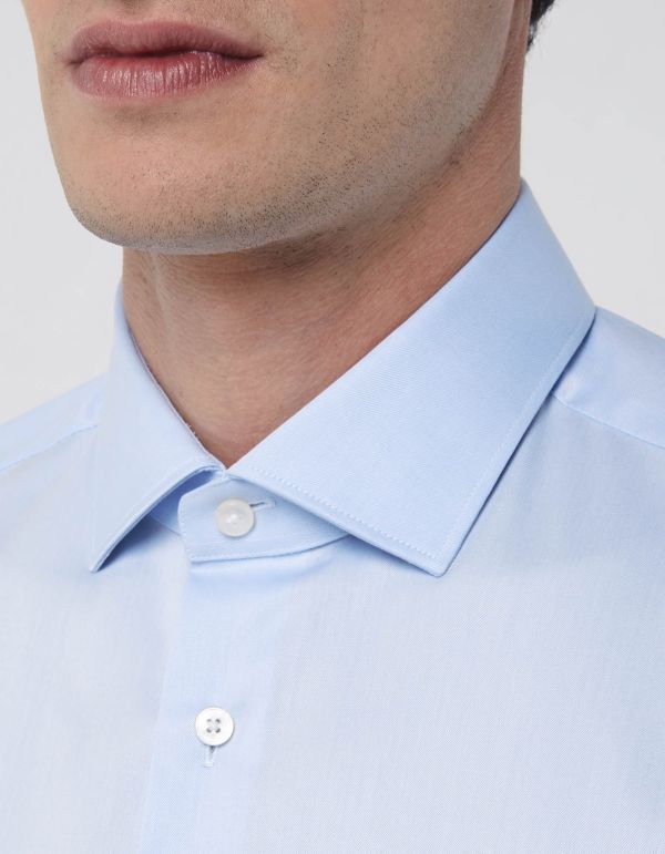 Light Blue Twill Solid colour Shirt Collar small cutaway Slim Fit hover