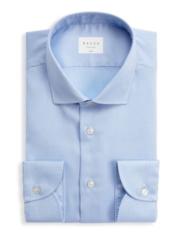 Light Blue Oxford Solid colour Shirt Collar small cutaway Slim Fit