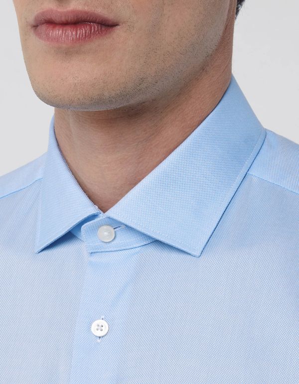 Light Blue Oxford Solid colour Shirt Collar small cutaway Slim Fit hover