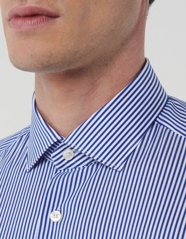 Blue Twill Stripe Shirt Collar small cutaway Slim Fit hover